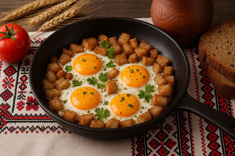 Яичница со шкварками