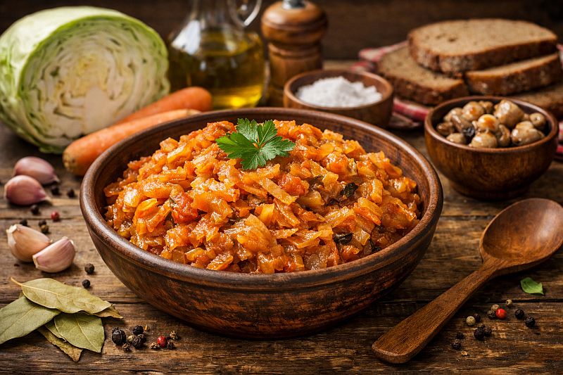 Постная тушёная капуста