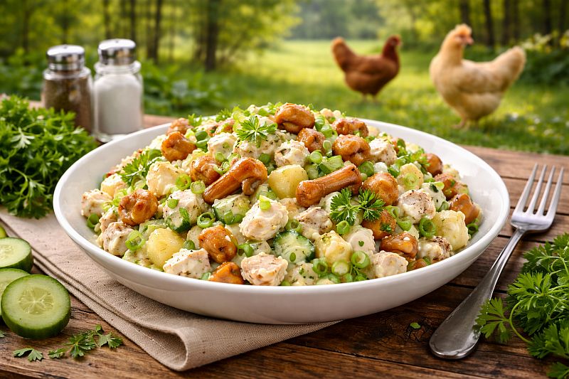 Салат с маринованными опятами и курицей